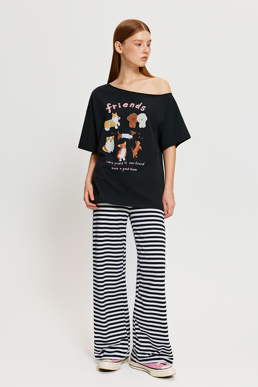 Stripe Drawstring Wide Leg Pants