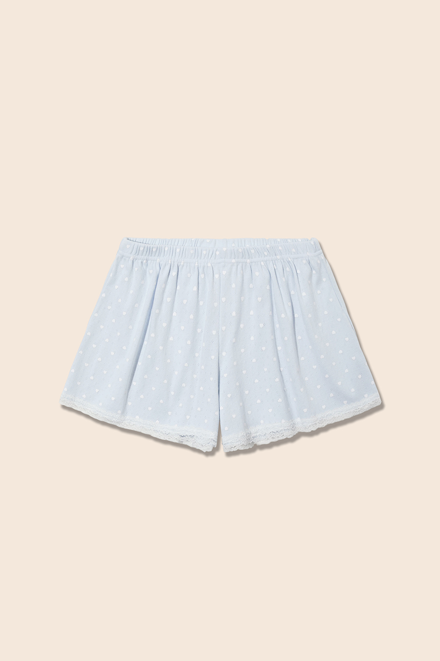 Heart Print Lace Trim Lounge Shorts