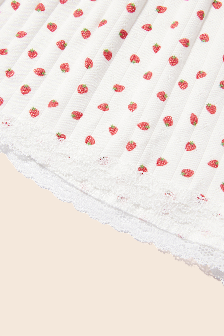 Strawberry Print Lace Trim Lounge Shorts