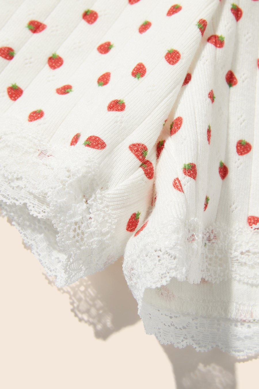 Strawberry Print Lace Trim Lounge Shorts