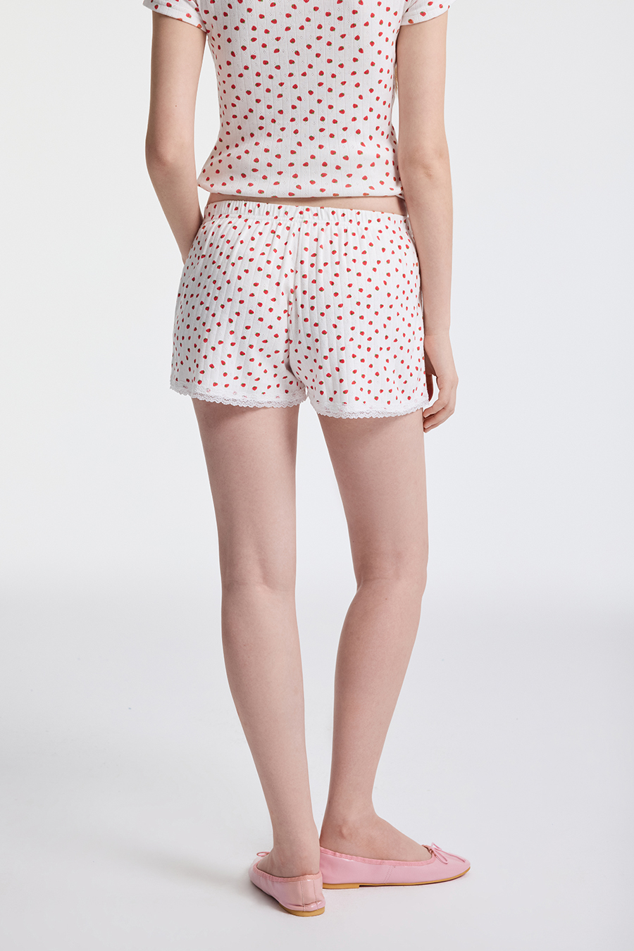 Strawberry Print Lace Trim Lounge Shorts