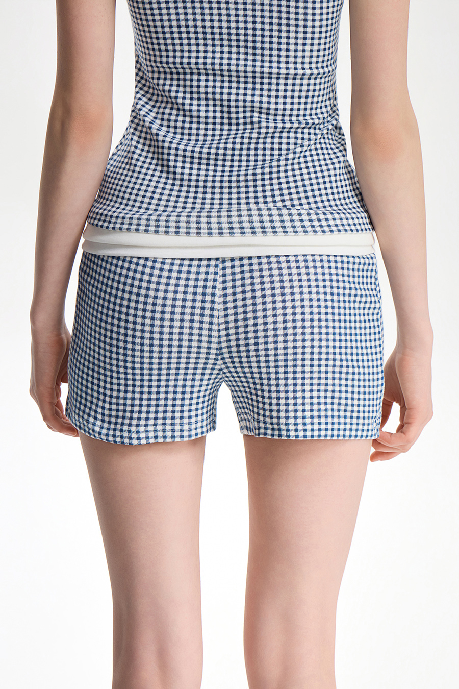High Waist Fold Band Plaid Casual Shorts
