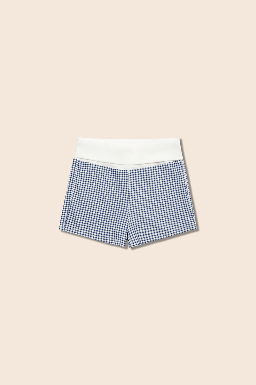 High Waist Fold Band Plaid Casual Shorts
