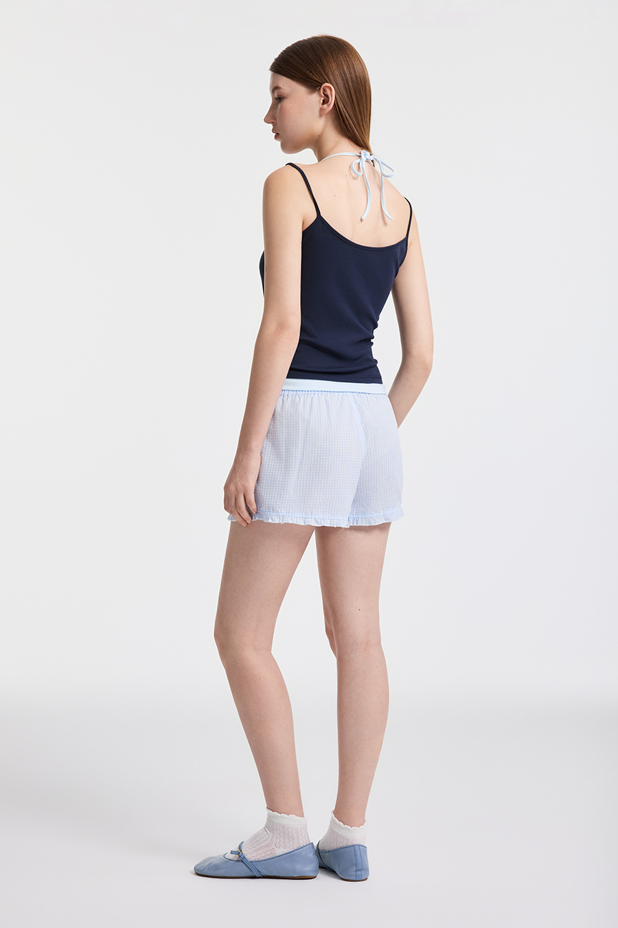 Gingham Ruffle Hem Lounge Shorts
