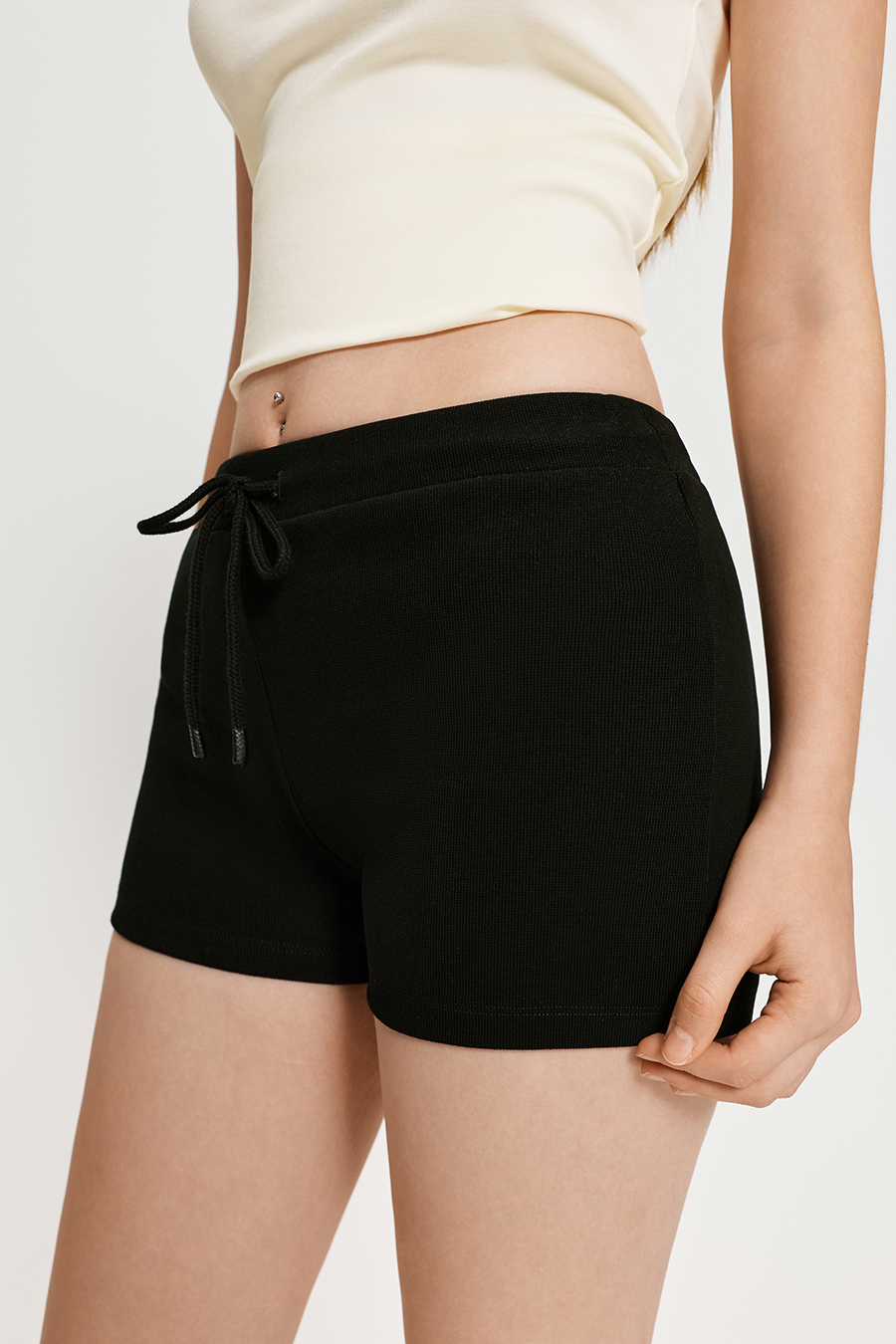 Elastic Waist Knit Mini Shorts|yescci