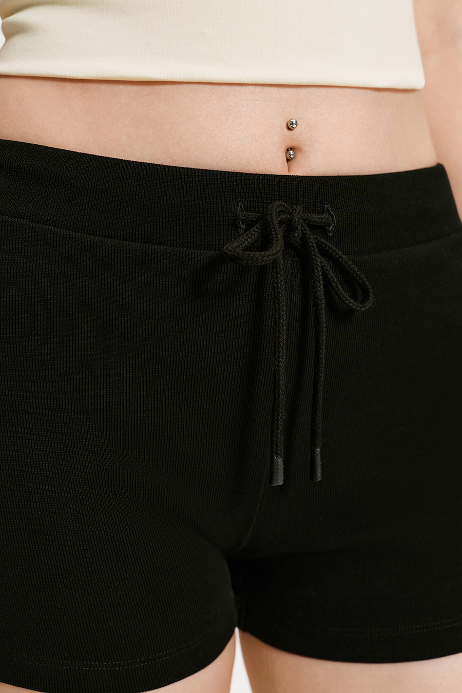 Elastic Waist Knit Mini Shorts|yescci