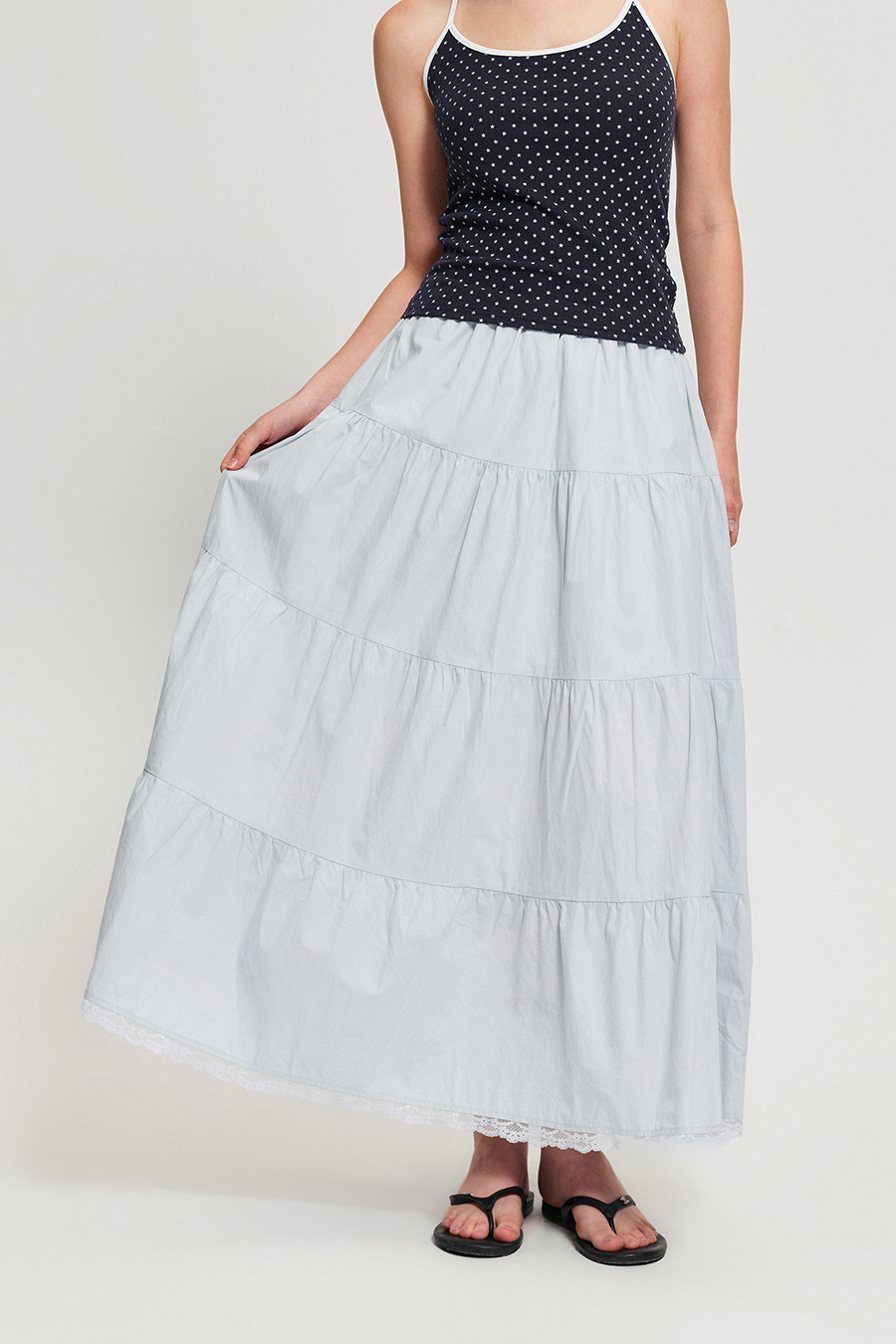 Tiered Lace Hem Maxi Skirt|yescci