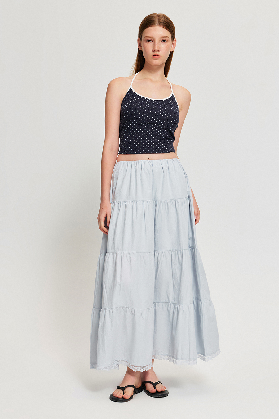 Tiered Lace Hem Maxi Skirt|yescci