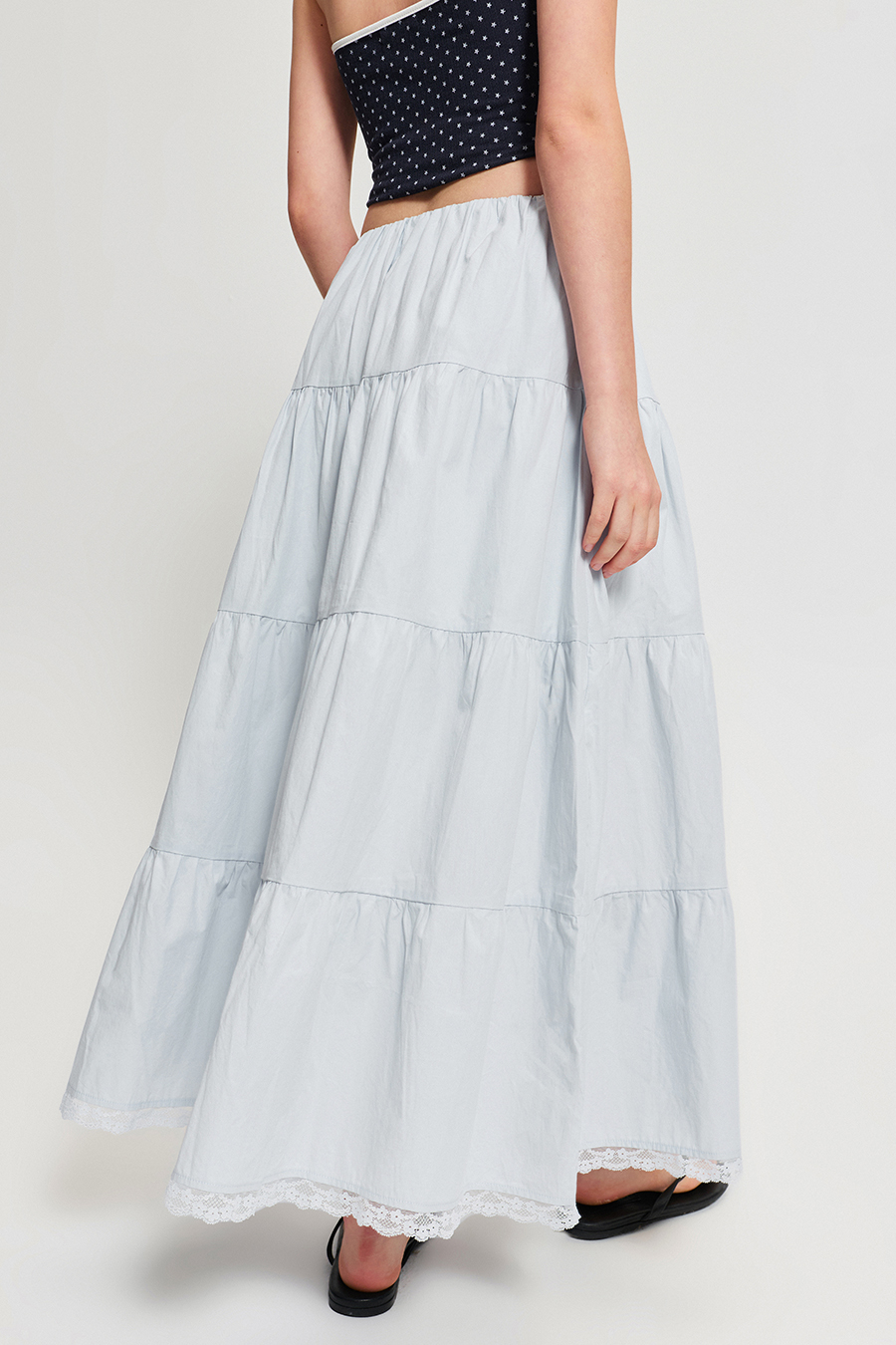 Tiered Lace Hem Maxi Skirt|yescci