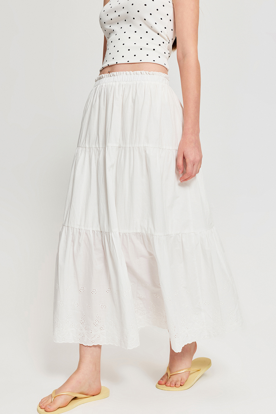 Eyelet Cutout Tiered Casual Skirt