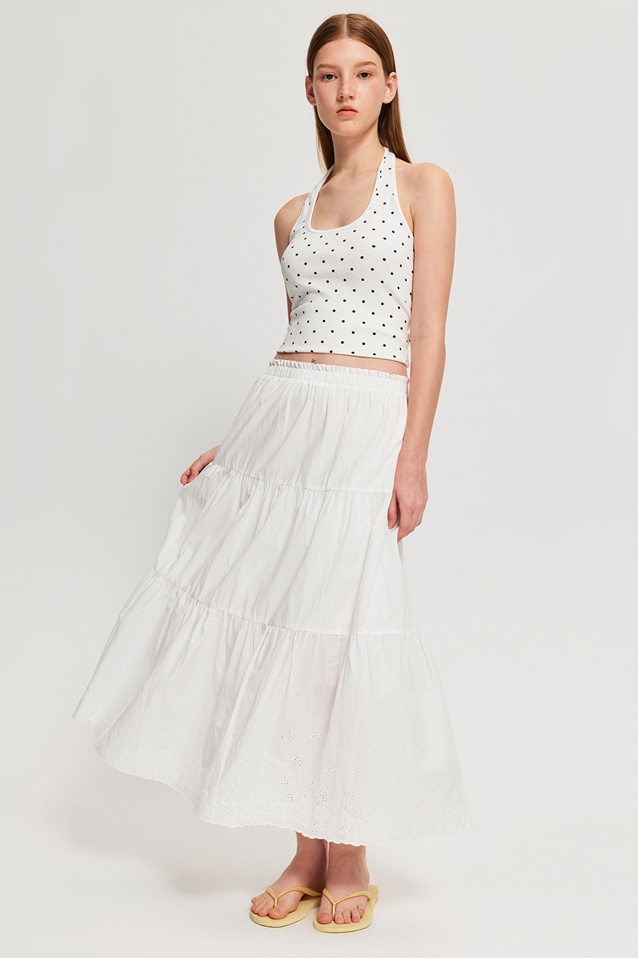 Eyelet Cutout Tiered Casual Skirt