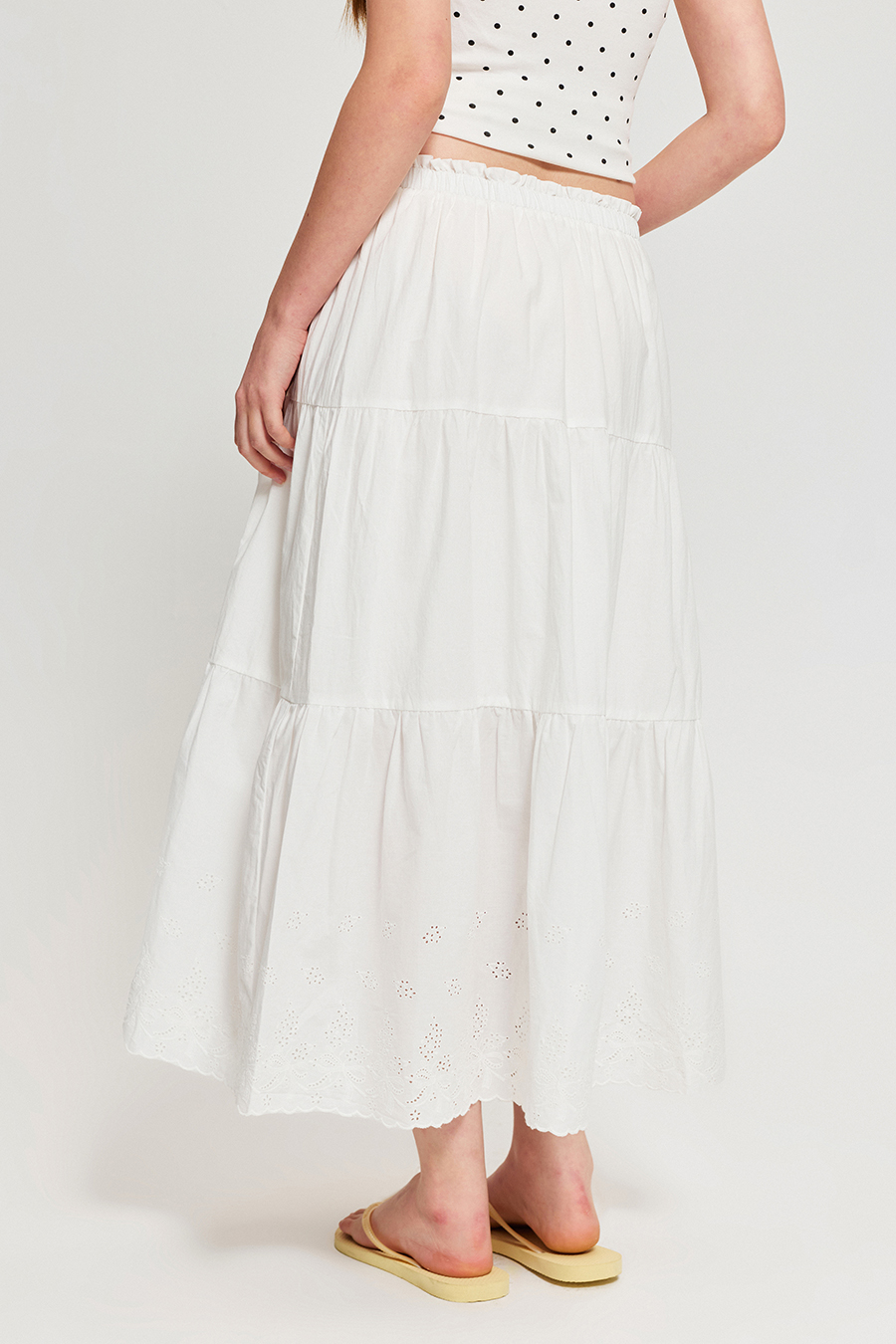 Eyelet Cutout Tiered Casual Skirt