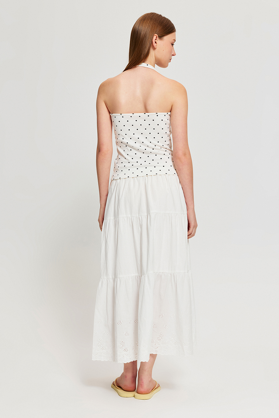 Eyelet Cutout Tiered Casual Skirt