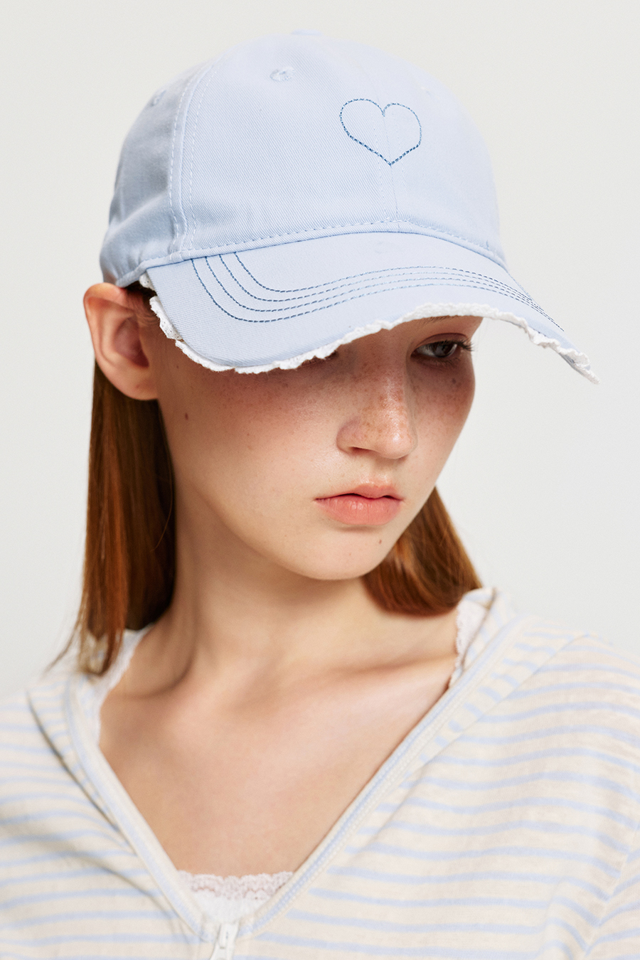 Lace Trim Frayed Heart Baseball Hat