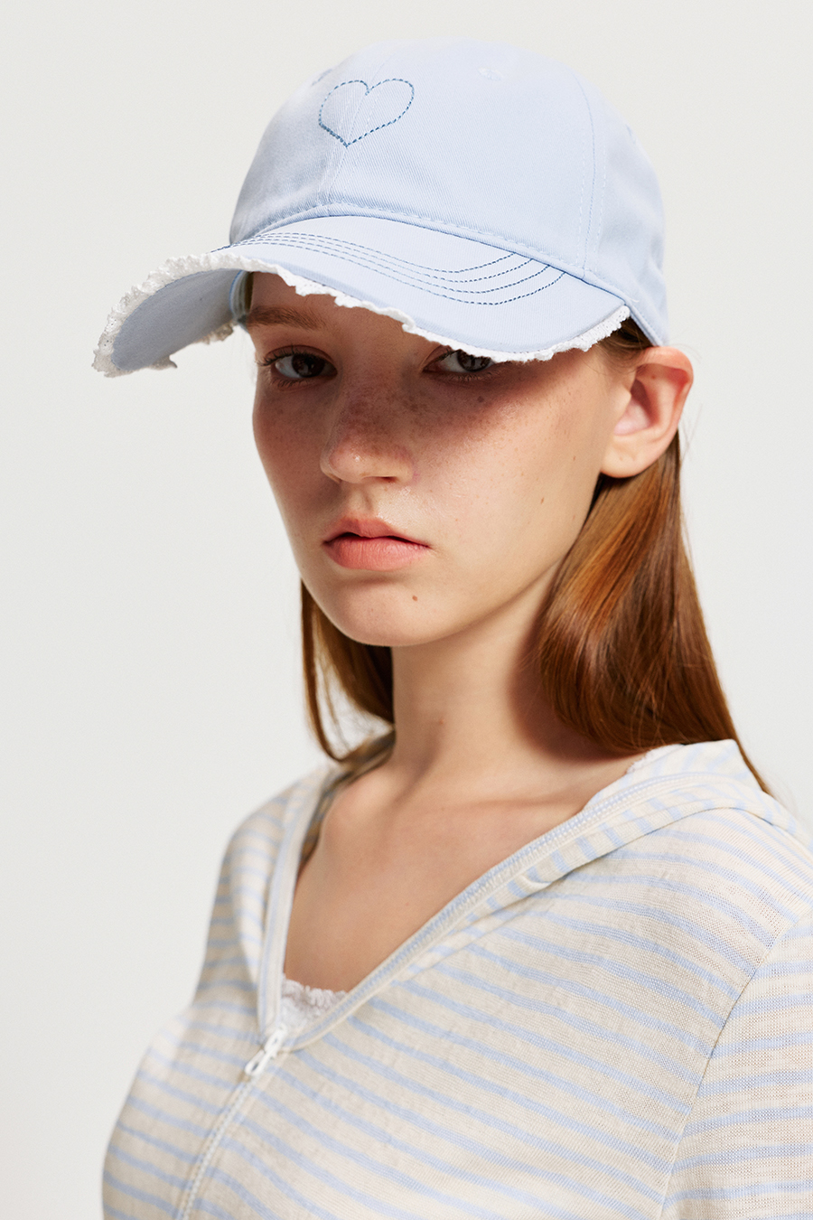 Lace Trim Frayed Heart Baseball Hat