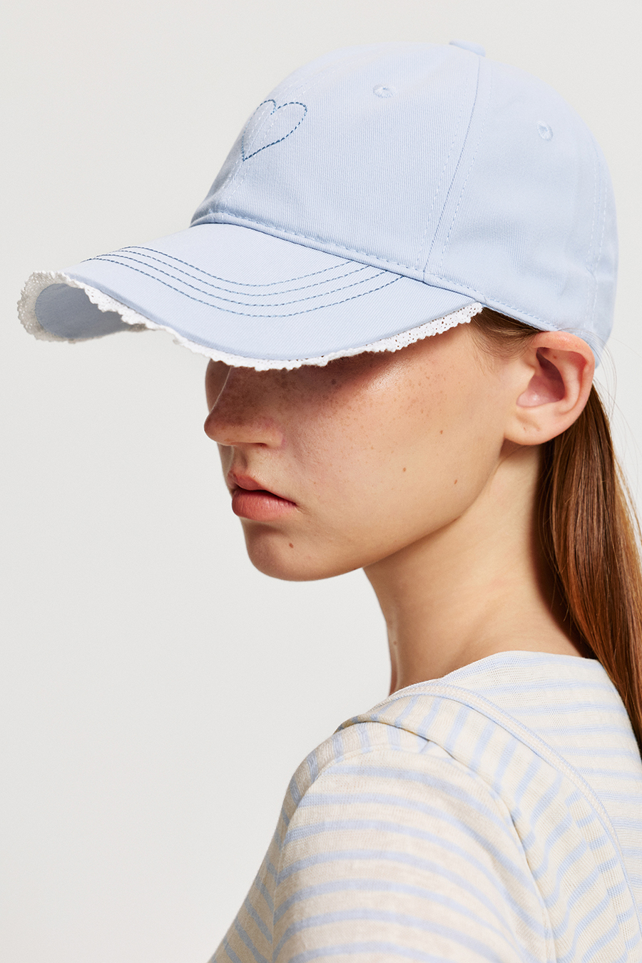 Lace Trim Frayed Heart Baseball Hat