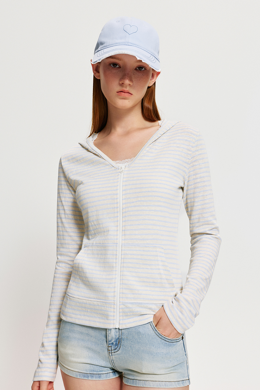 Lace Trim Frayed Heart Baseball Hat