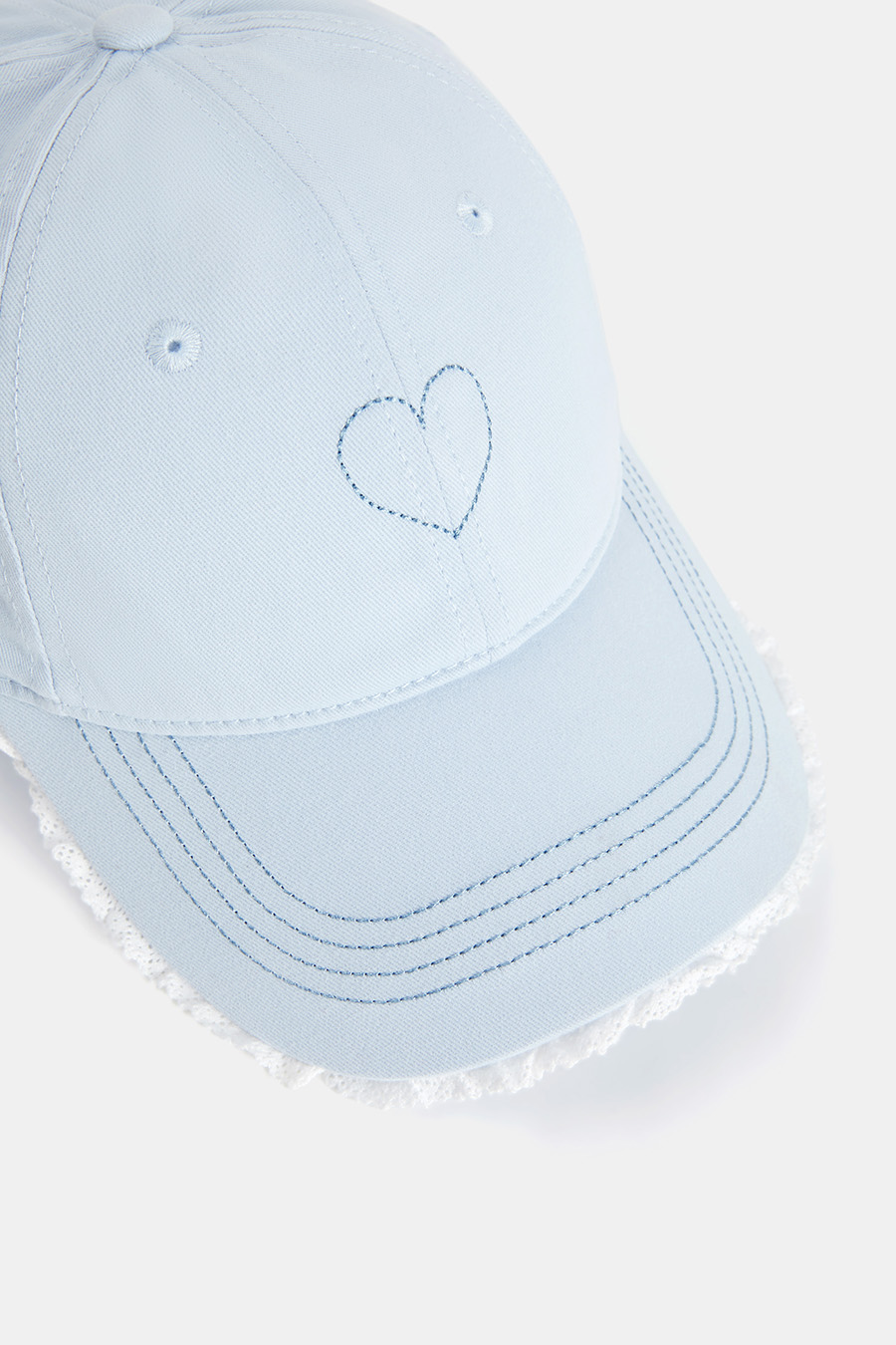 Lace Trim Frayed Heart Baseball Hat