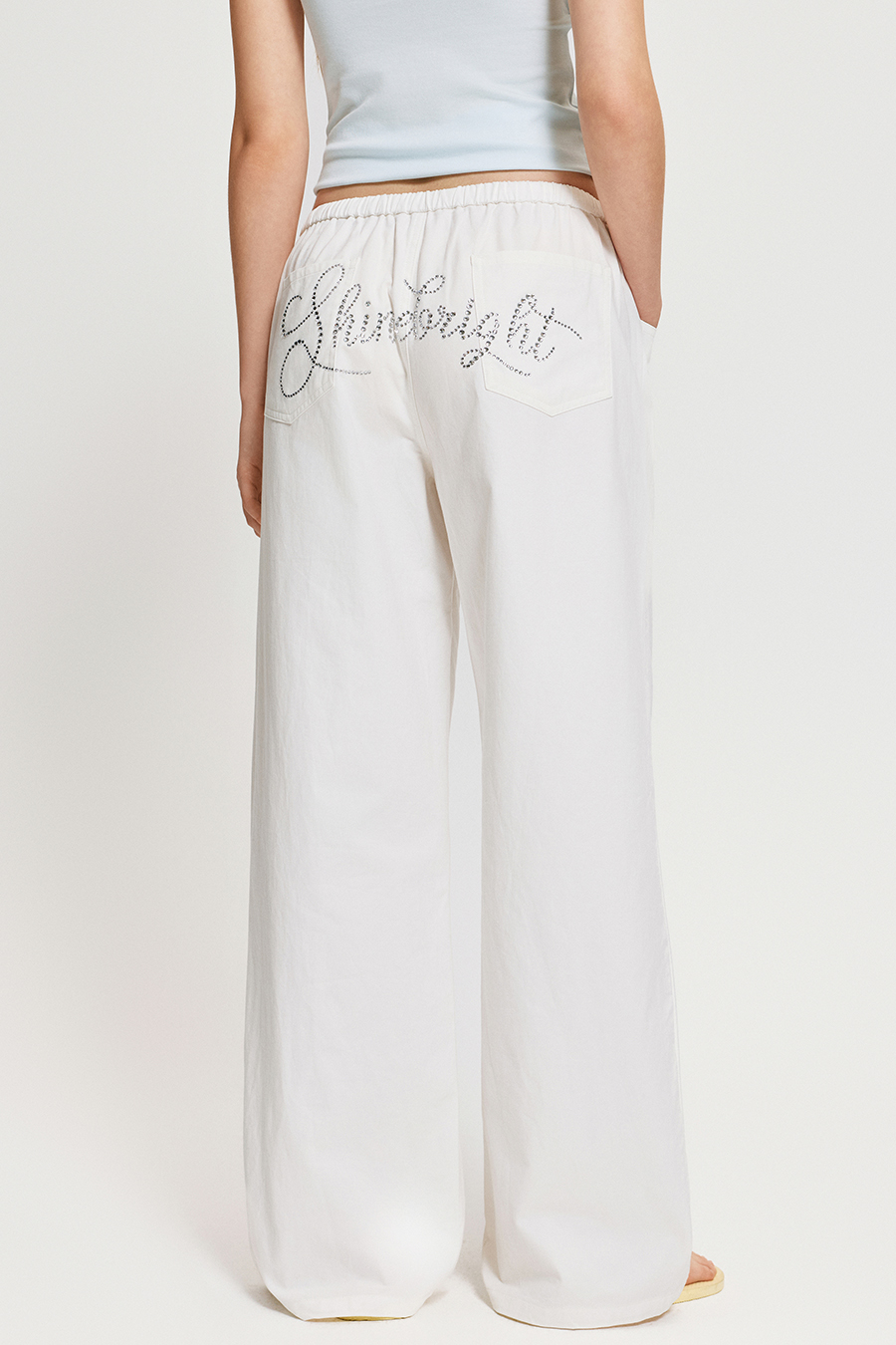 Rhinestone Letter Drawstring Wide Leg Pants|yescci