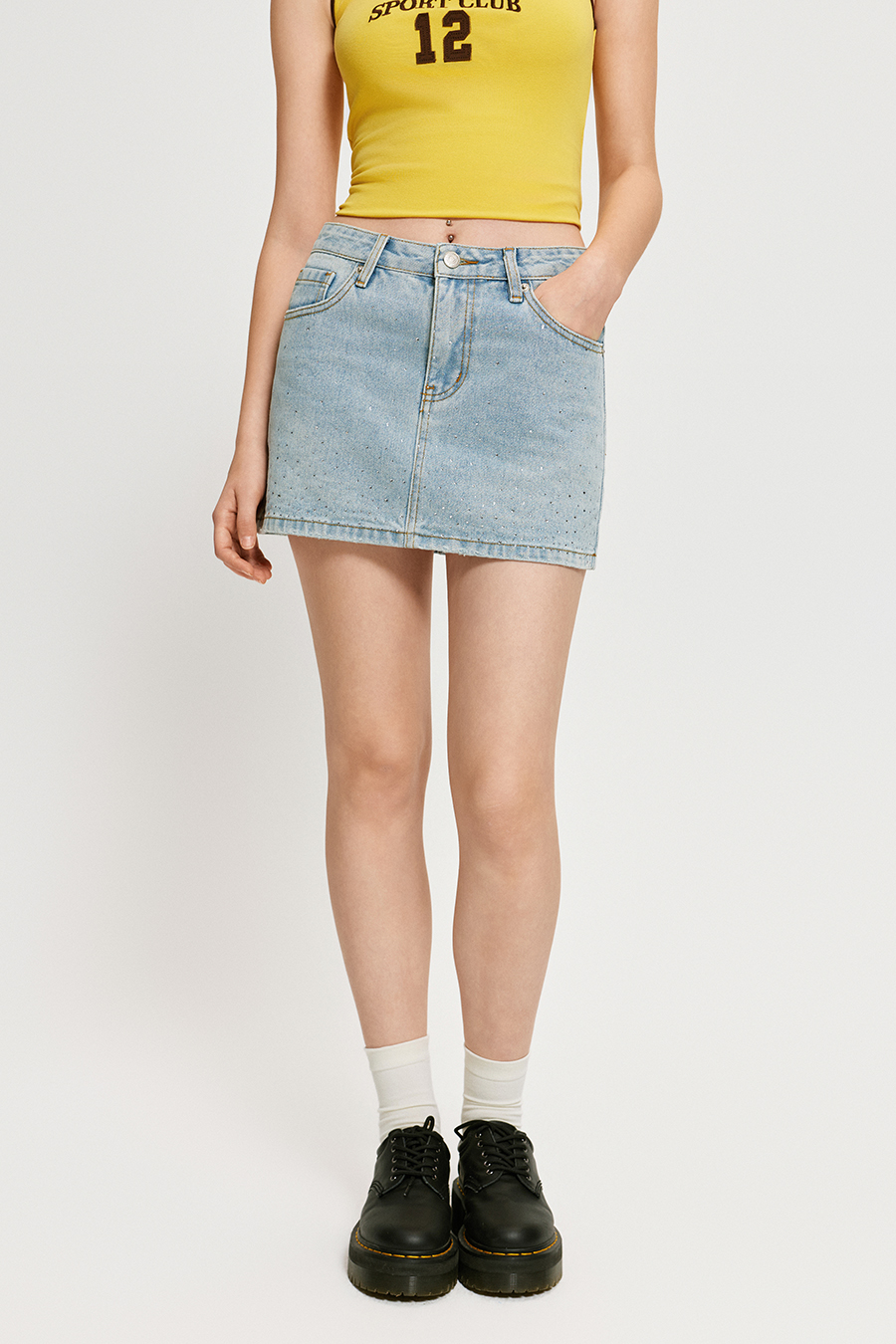 Rhinestone Denim Mini Skirt|yescci