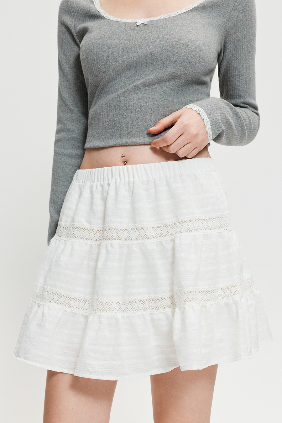 Lace Panel Tiered Mini Skirt|yescci
