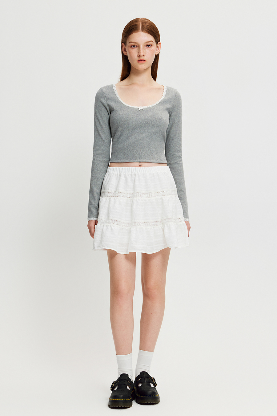 Lace Panel Tiered Mini Skirt|yescci