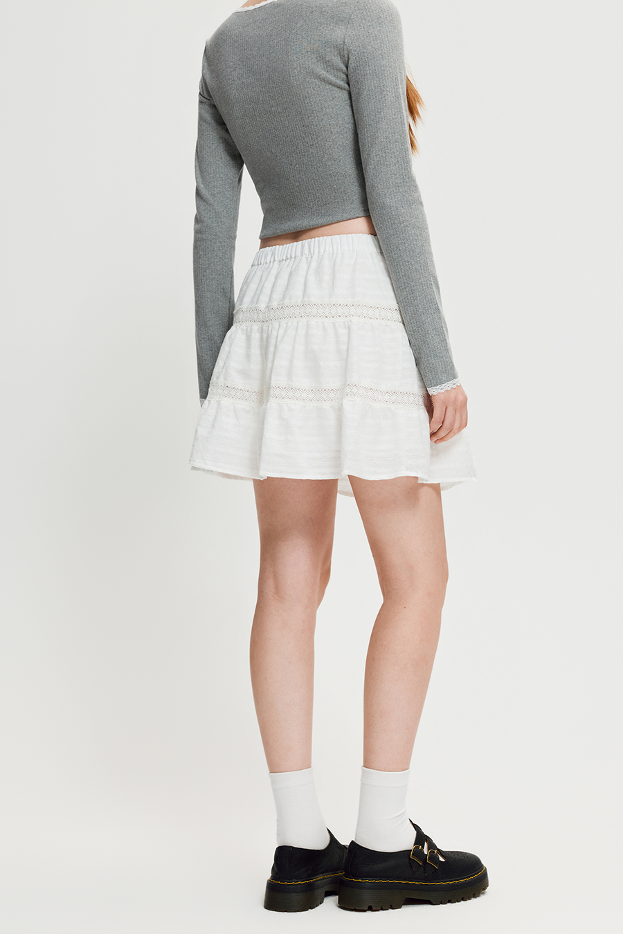 Lace Panel Tiered Mini Skirt|yescci