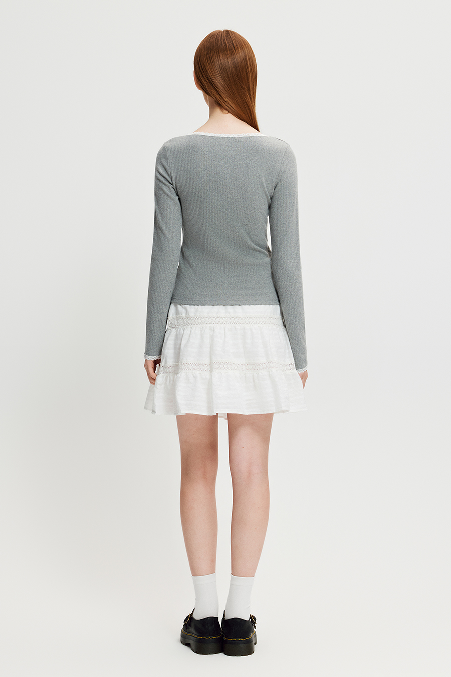 Lace Panel Tiered Mini Skirt|yescci