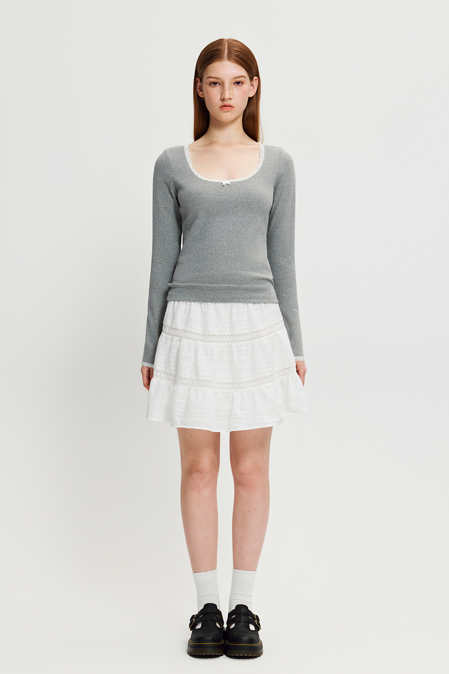 Lace Panel Tiered Mini Skirt|yescci
