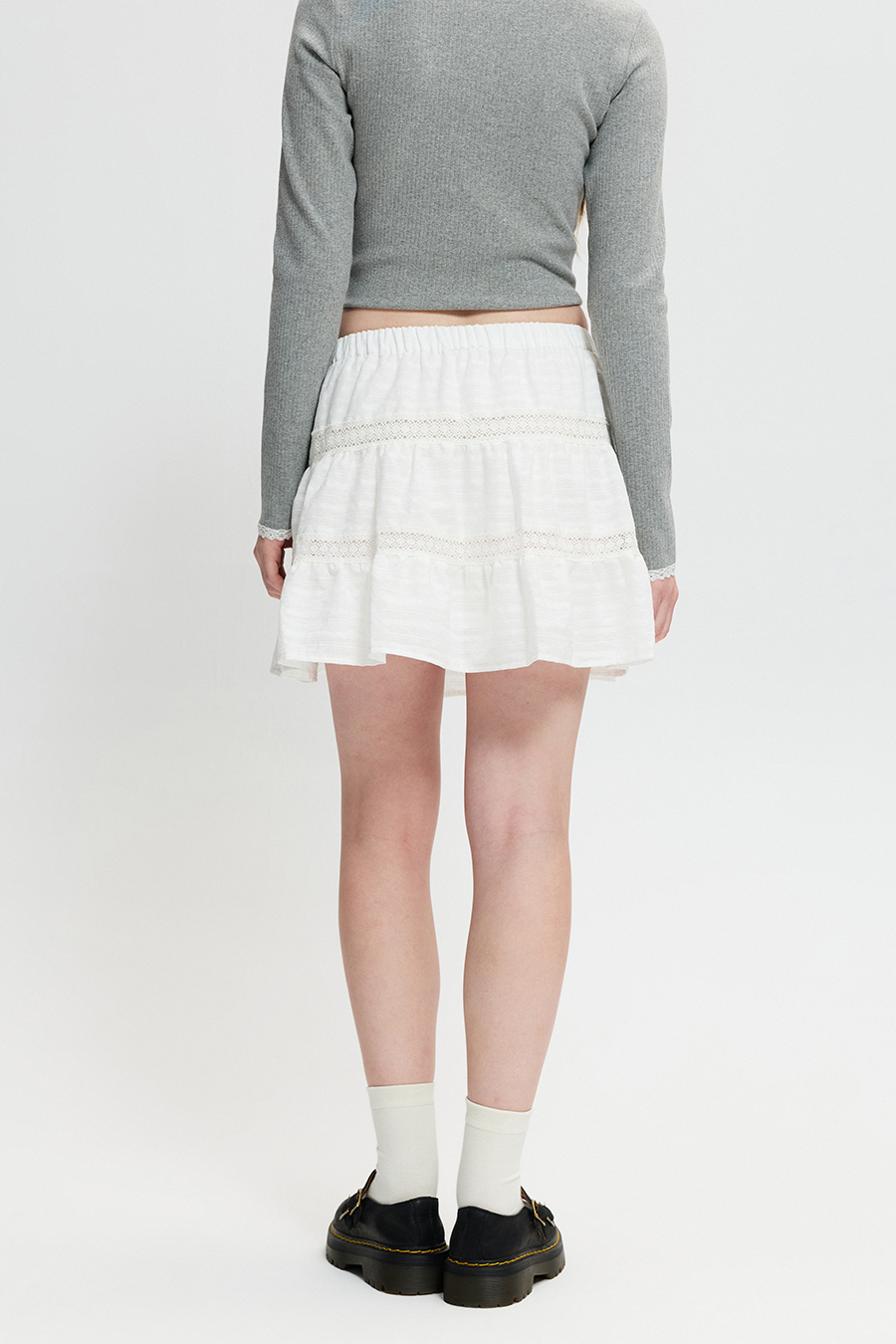 Lace Panel Tiered Mini Skirt|yescci