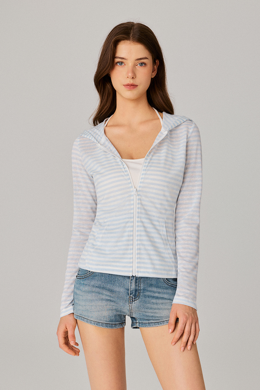 Light Striped Zip Hoodie