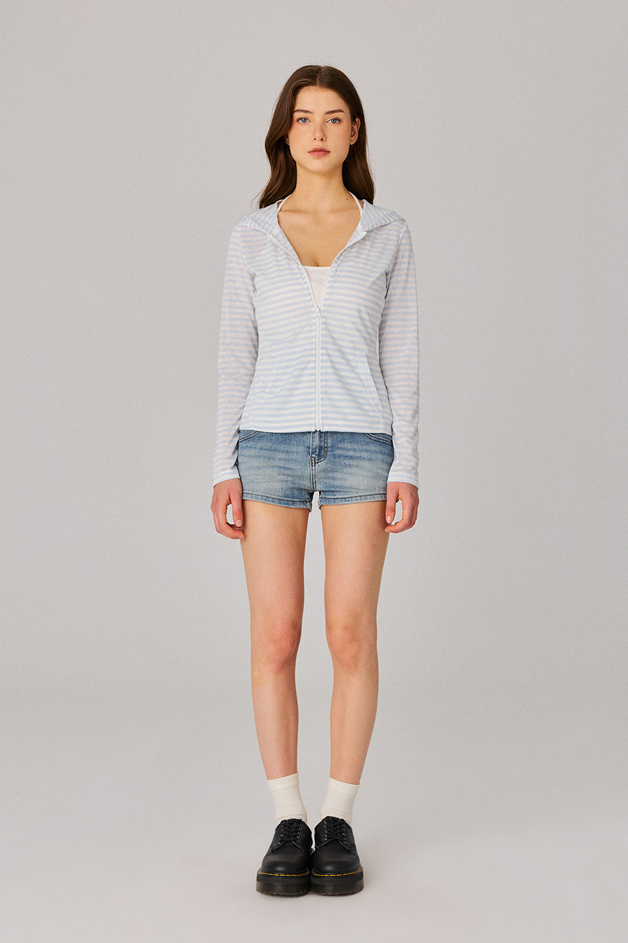 Light Striped Zip Hoodie