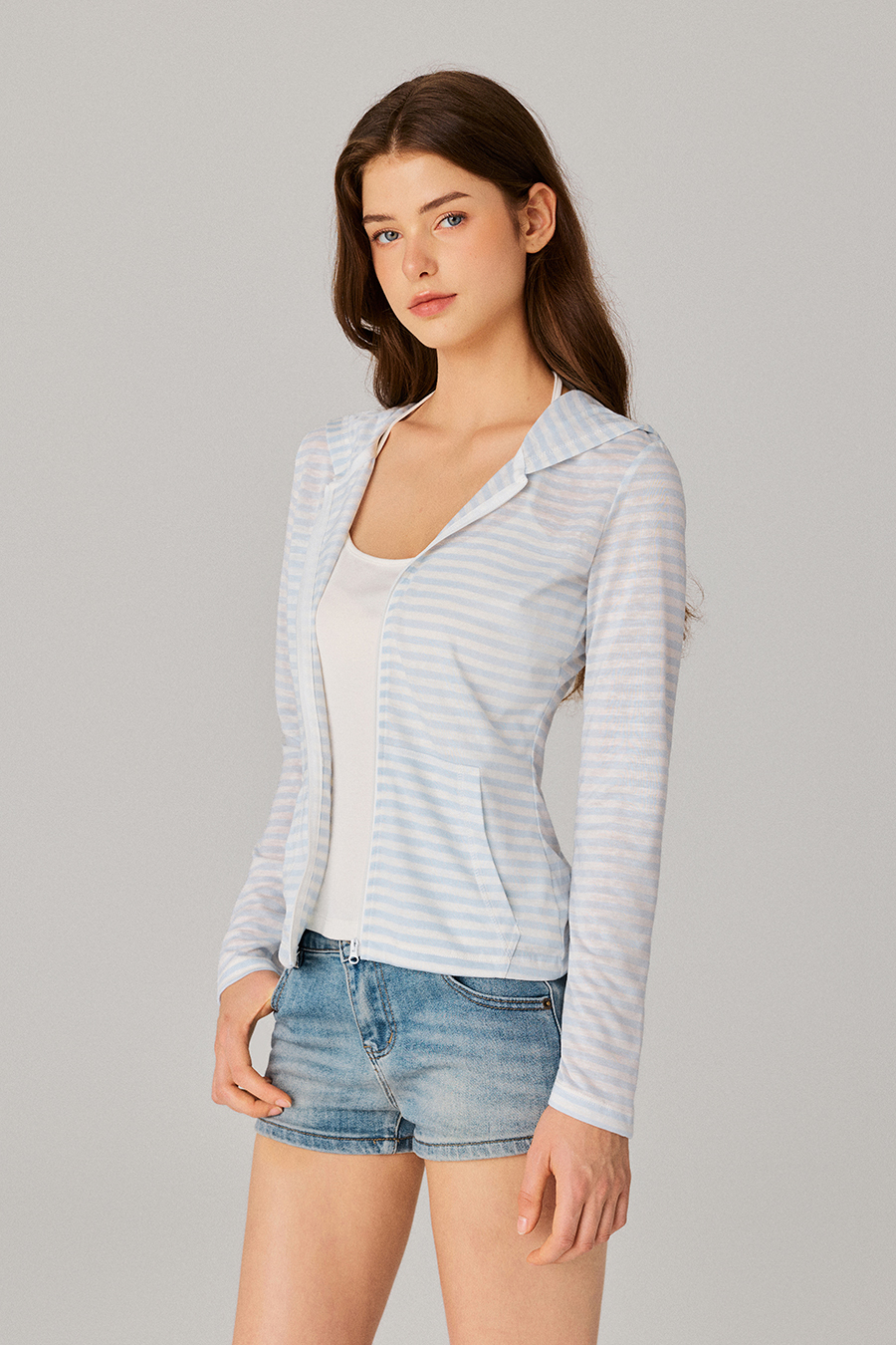 Light Striped Zip Hoodie