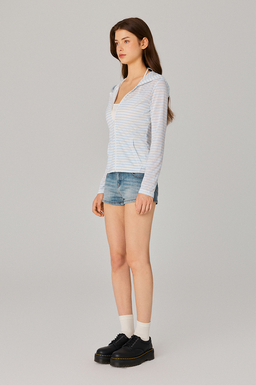 Light Striped Zip Hoodie