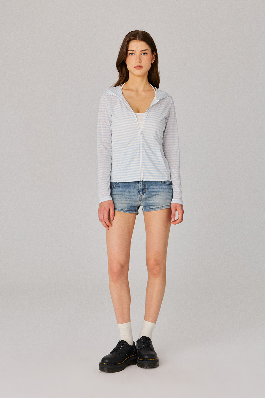 Light Striped Zip Hoodie