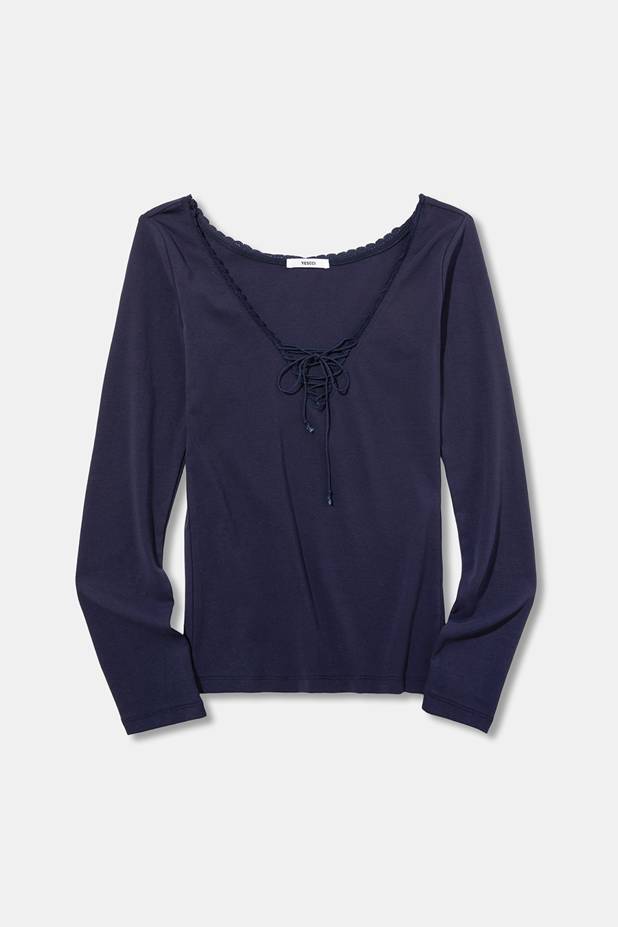Lace Trim Lace Up Long Sleeve Top