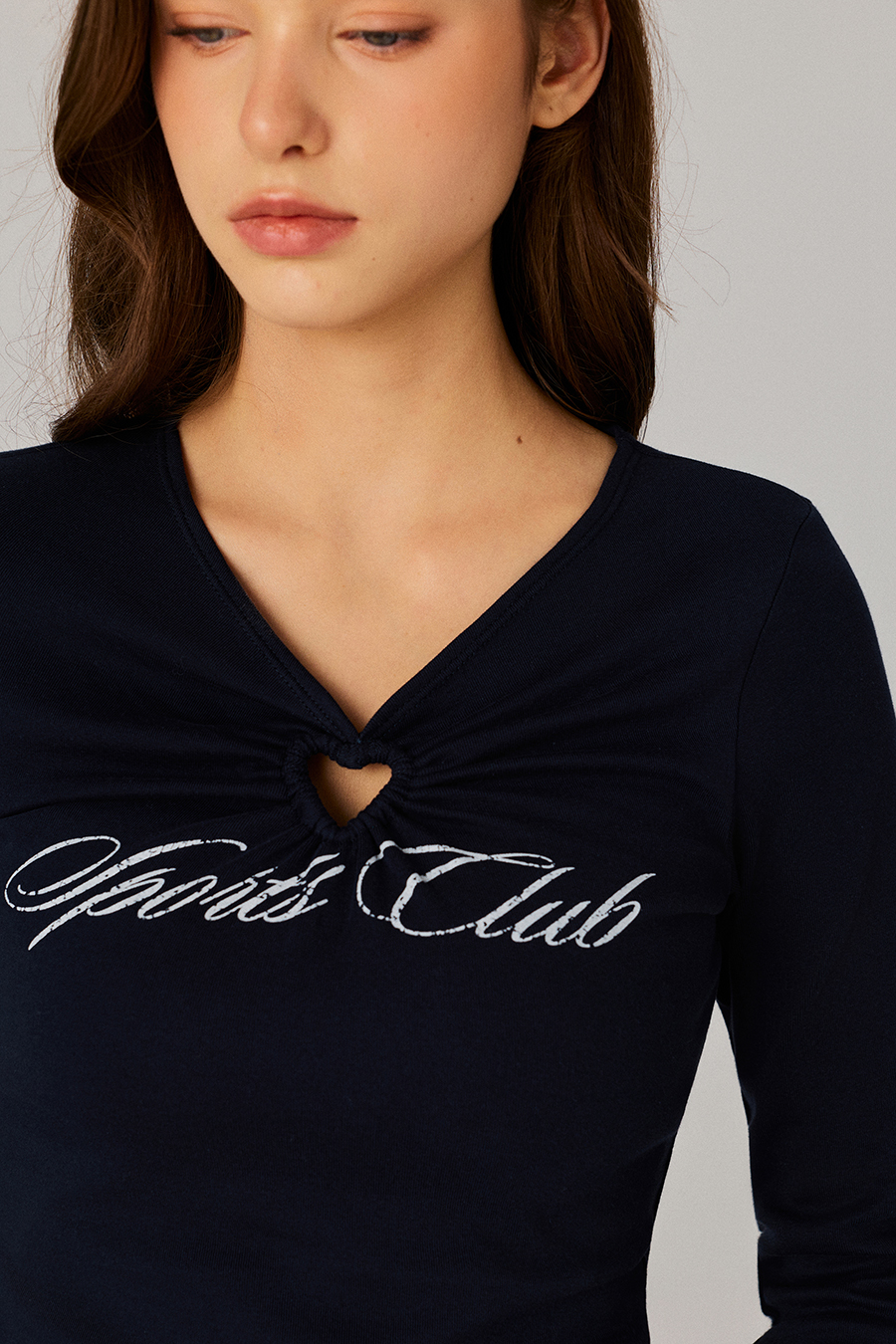 V‑Neck Cutout Printed Slim Top|yescci
