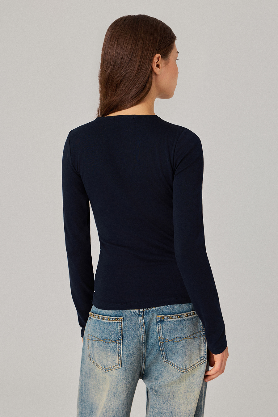 V‑Neck Cutout Printed Slim Top|yescci