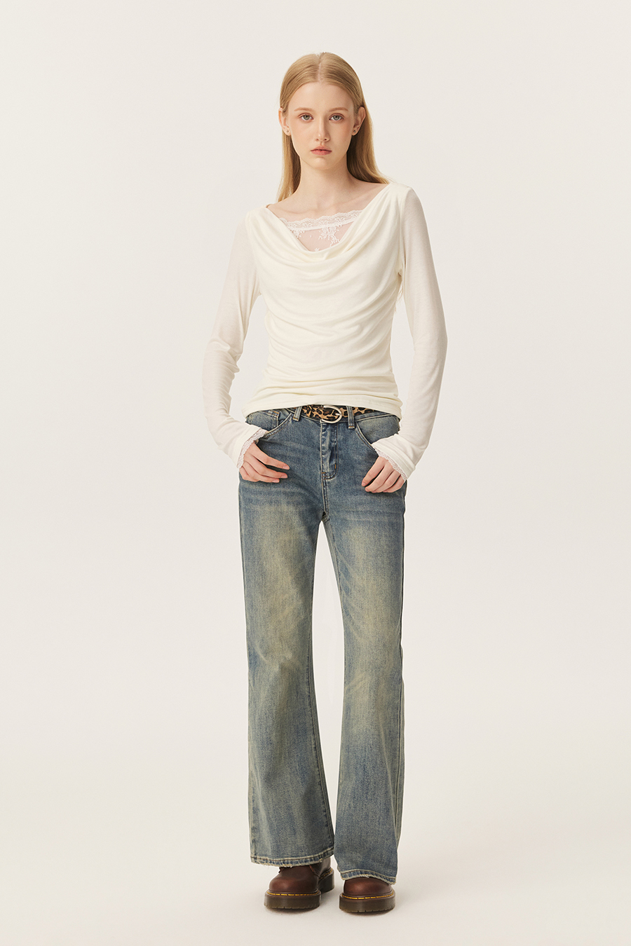 Draped Lace Long Sleeve Top