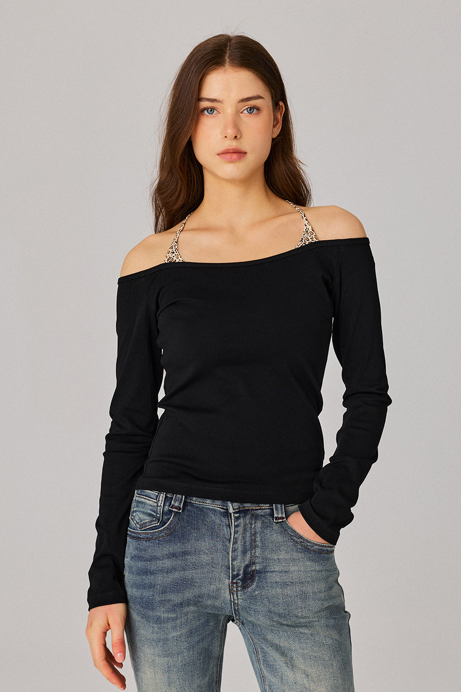 Bardot Neck Slim Long Sleeve Top|yescci