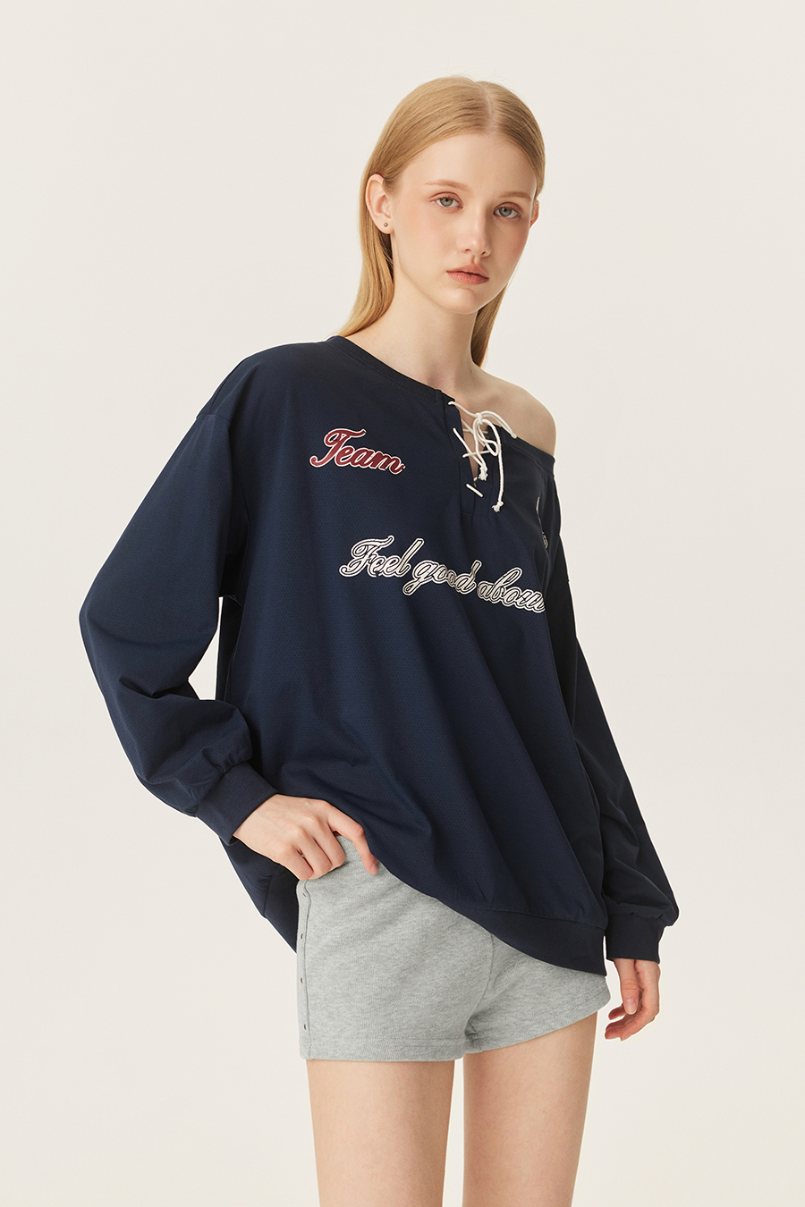 Off Shoulder Lace Up Graphic Sweatshirt