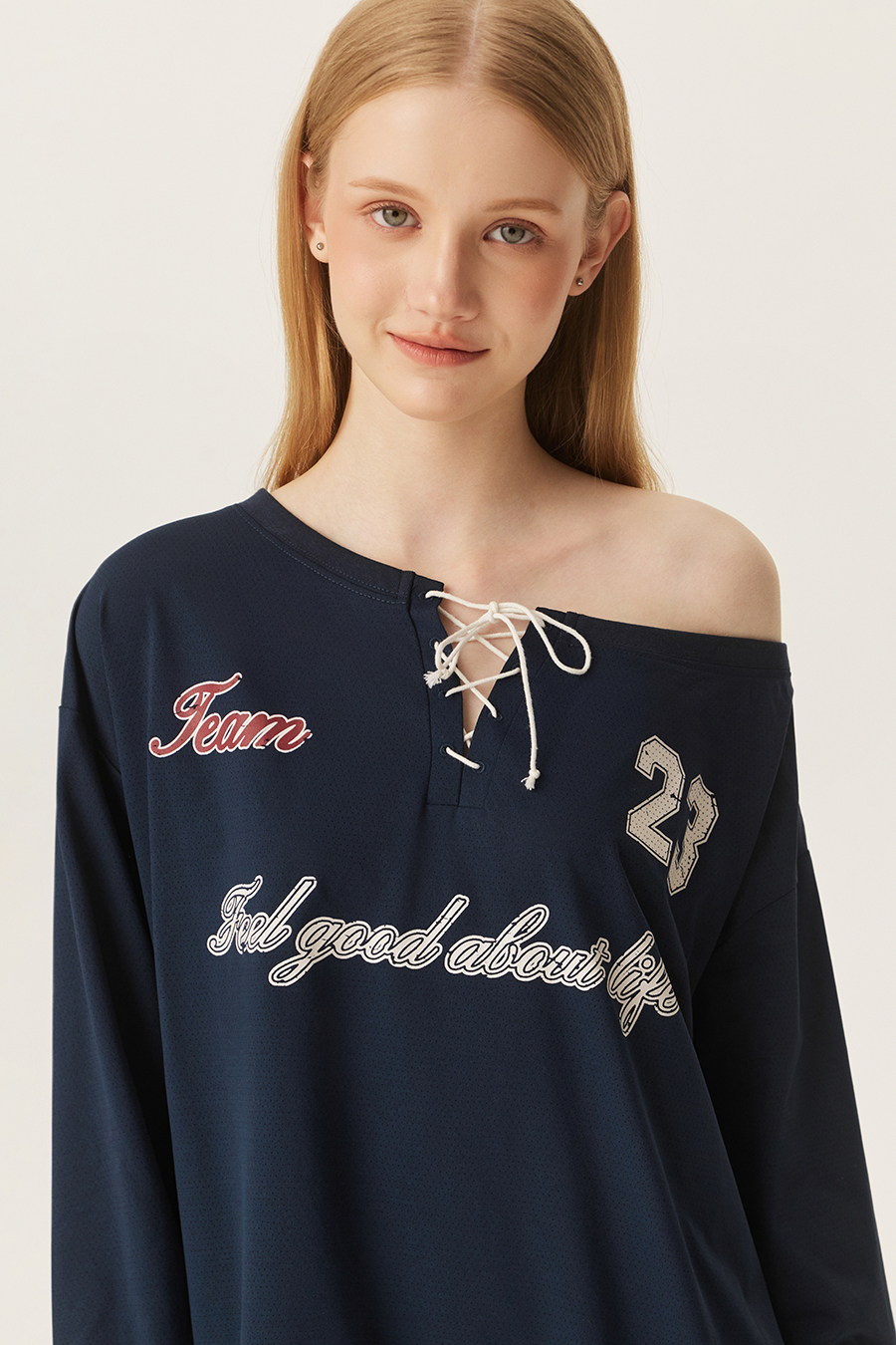 Off Shoulder Lace Up Graphic Sweatshirt