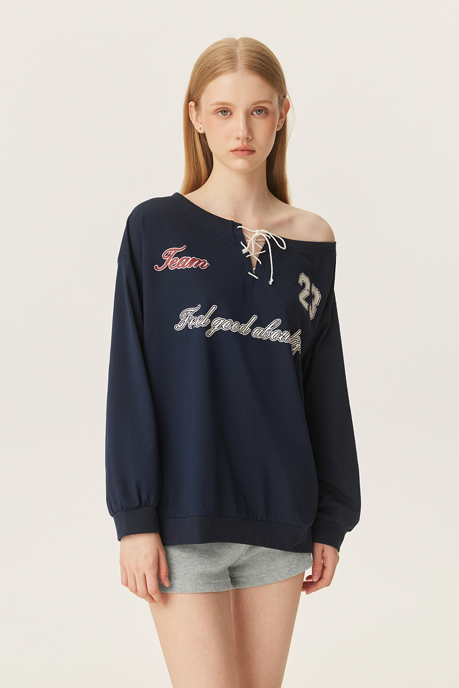 Off Shoulder Lace Up Graphic Sweatshirt