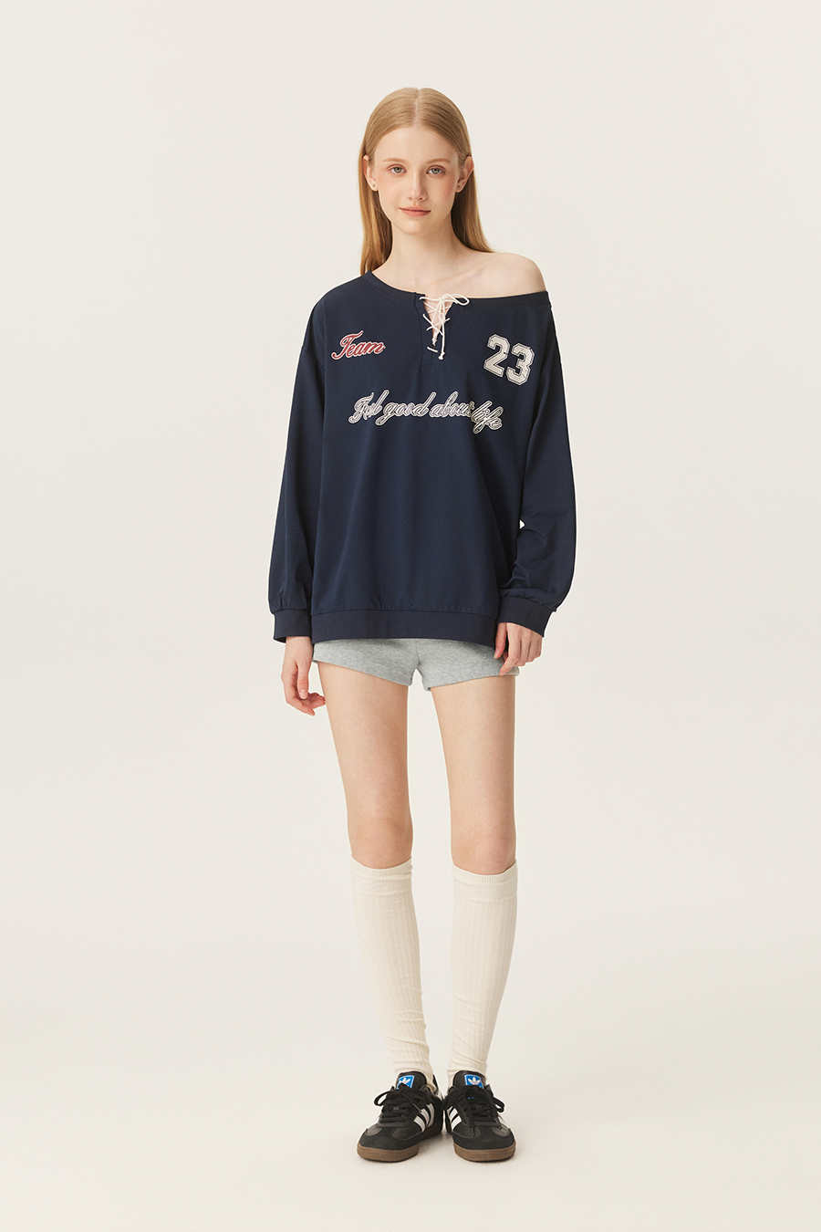 Off Shoulder Lace Up Graphic Sweatshirt