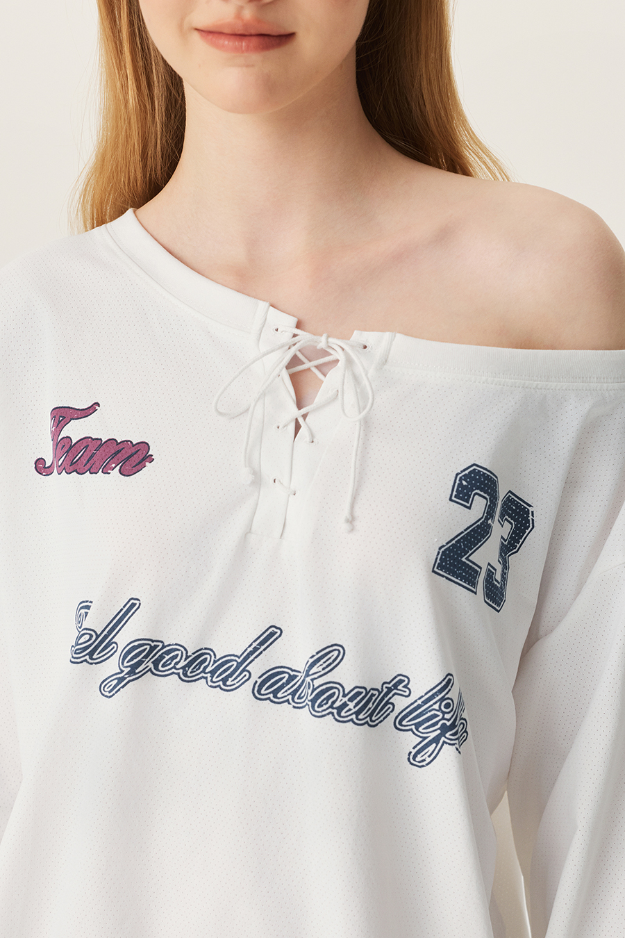 Off Shoulder Lace Up Graphic Sweatshirt