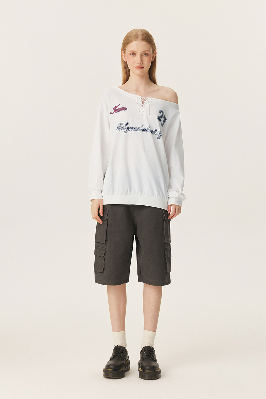 Off Shoulder Lace Up Graphic Sweatshirt