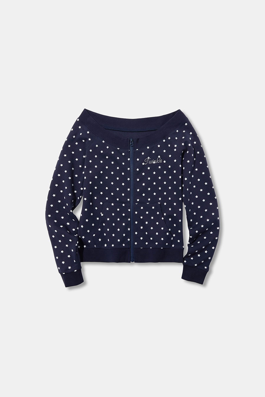 Star Print Off‑Shoulder Zip Jacket|yescci