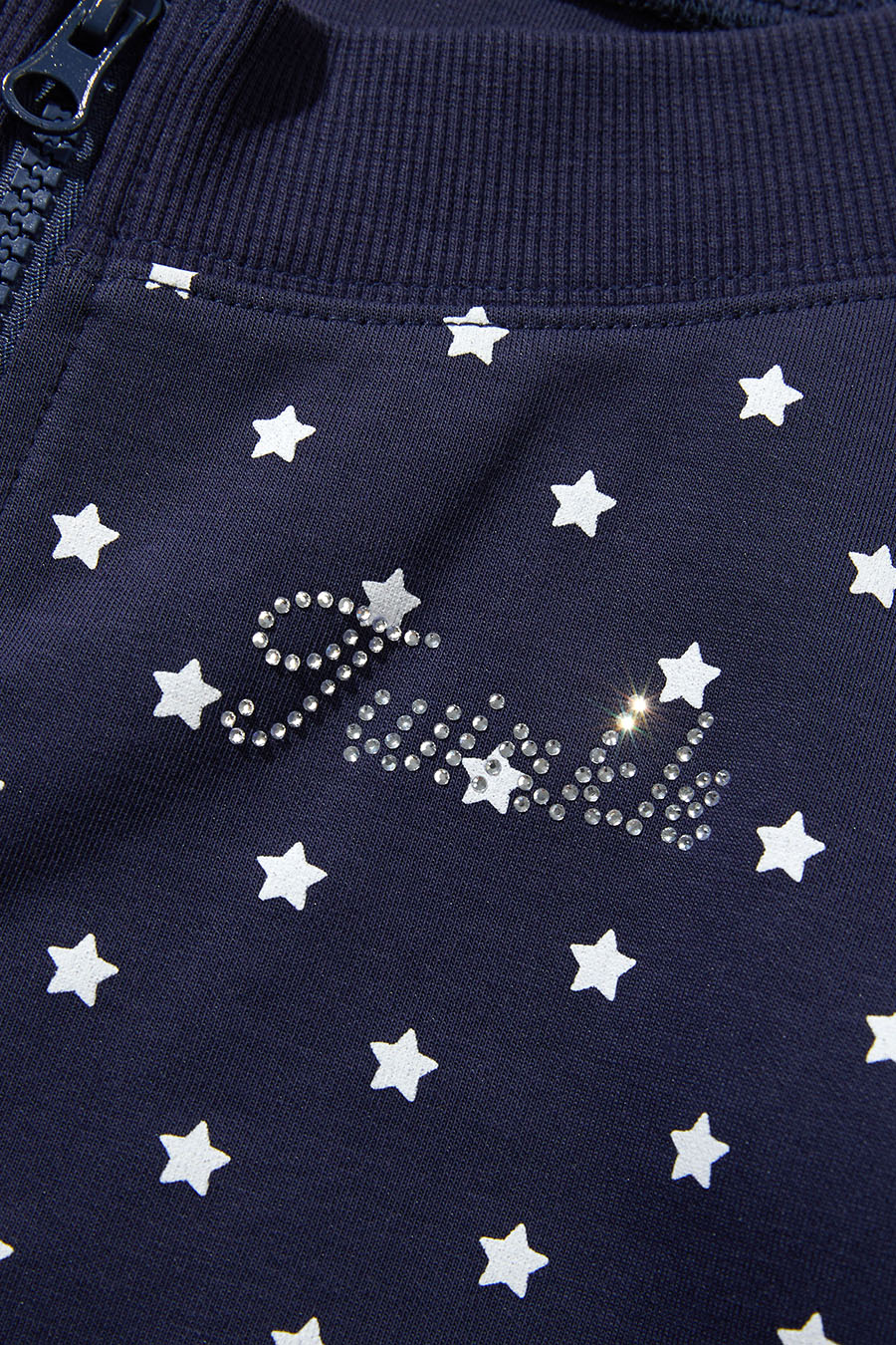 Star Print Off‑Shoulder Zip Jacket|yescci