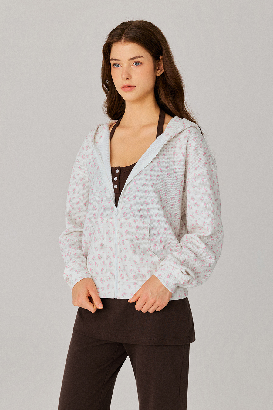Floral Zip Up Hooded Jacket