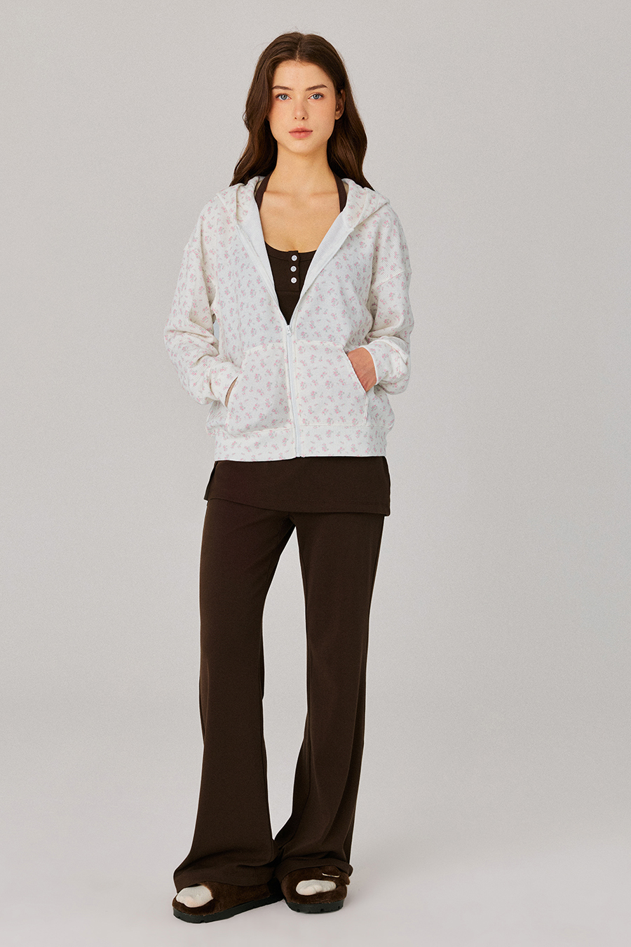 Floral Zip Up Hooded Jacket